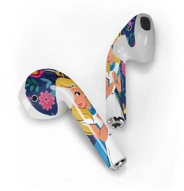 Alt view image 2 of 4 - Decal Audio Skin Compatible with Apple AirPods - Officially Licensed Disney Alice in Wonderland (Animated) Floral Print Design