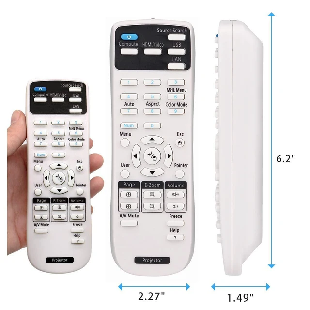 Alt view image 4 of 5 - Replacement Projector Remote Control for Epson PowerLite 1266 PowerLite 1286 EB-990U EB-980W EB-970 EB-109W