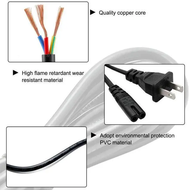 Alt view image 3 of 4 - Replacement US 2Prong AC Power Cord Cable for TCL 43S551G 43", 50S551G 50", 55S551G 55", 65S551G 65", 75S551G 75" 4K UHD HDR LED Smart TV