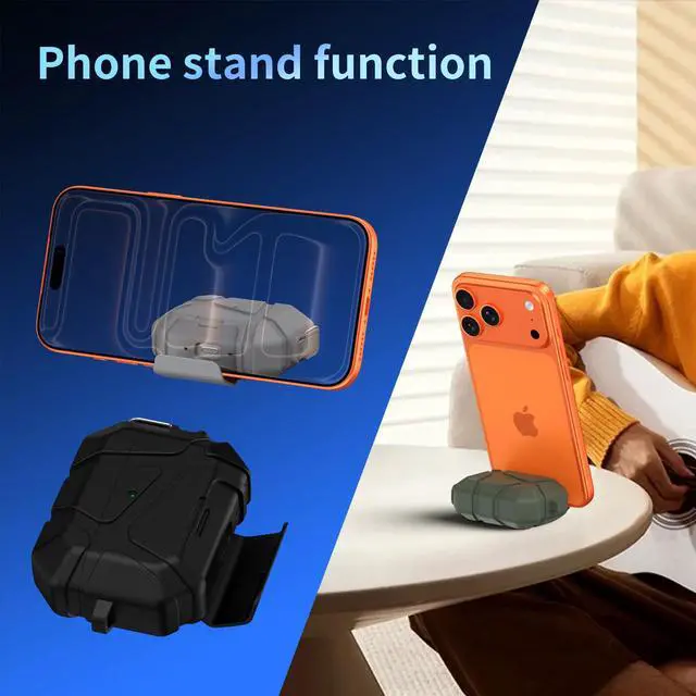Alt view image 6 of 7 - Meteorite Series Bundle for Apple Airpods Pro 3 Case - Forest Green | Rugged Cover with Phone Stand, Includes Lanyard Strap, Carabiner Clip and Cleaning Tool, For A3063, A3064, A3065