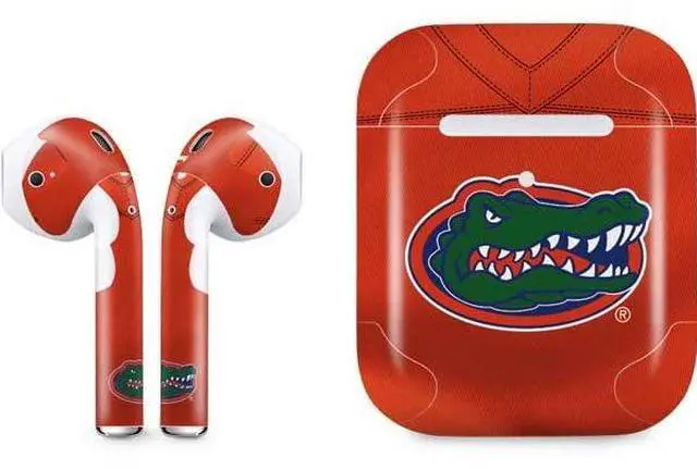 Main image of Decal Audio Skin Compatible with Apple AirPods 2 - Officially Licensed University of Florida Orange Jersey Design