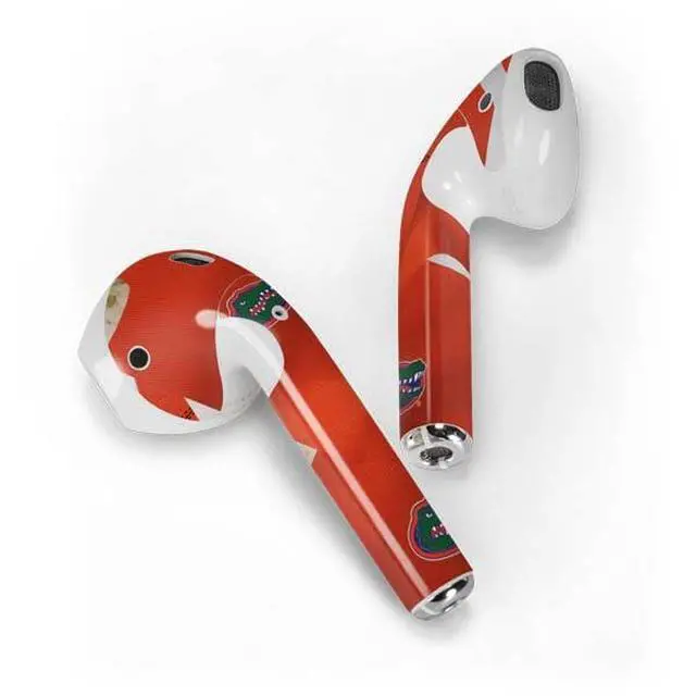 Alt view image 2 of 4 - Decal Audio Skin Compatible with Apple AirPods 2 - Officially Licensed University of Florida Orange Jersey Design