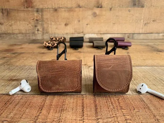 Alt view image 2 of 6 - Genuine Leather Handmade Apple AirPods Pro - Soft Case with Keychain Clip - Support Wireless Chargers - Compatible with AirPods Pro (Brown)