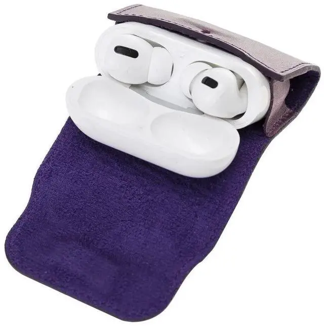 Main image of Genuine Leather Handmade Apple AirPods Pro - Soft Case with Keychain Clip - Support Wireless Chargers - Compatible with AirPods Pro (Purple)