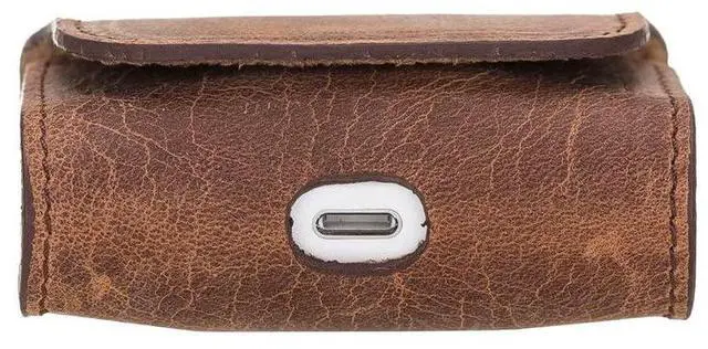 Alt view image 6 of 6 - Genuine Leather Handmade Apple AirPods Pro - Soft Case with Keychain Clip - Support Wireless Chargers - Compatible with AirPods Pro (Brown)