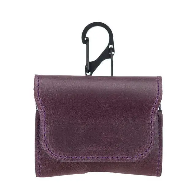 Alt view image 4 of 6 - Genuine Leather Handmade Apple AirPods Pro - Soft Case with Keychain Clip - Support Wireless Chargers - Compatible with AirPods Pro (Purple)