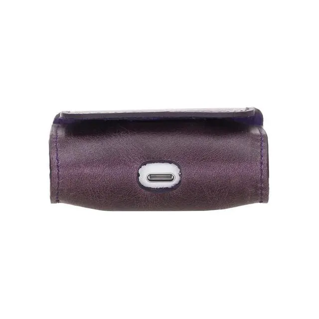 Alt view image 6 of 6 - Genuine Leather Handmade Apple AirPods Pro - Soft Case with Keychain Clip - Support Wireless Chargers - Compatible with AirPods Pro (Purple)