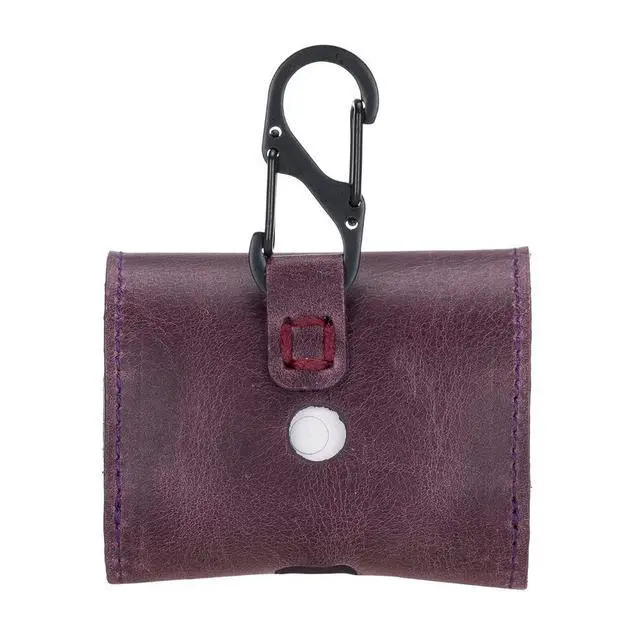 Alt view image 5 of 6 - Genuine Leather Handmade Apple AirPods Pro - Soft Case with Keychain Clip - Support Wireless Chargers - Compatible with AirPods Pro (Purple)