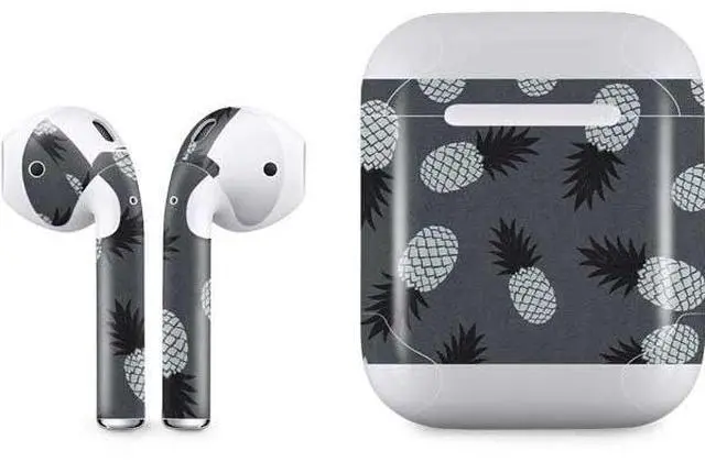 Main image of Decal Audio Skin Compatible with Apple AirPods - Black and White Pineapples Design