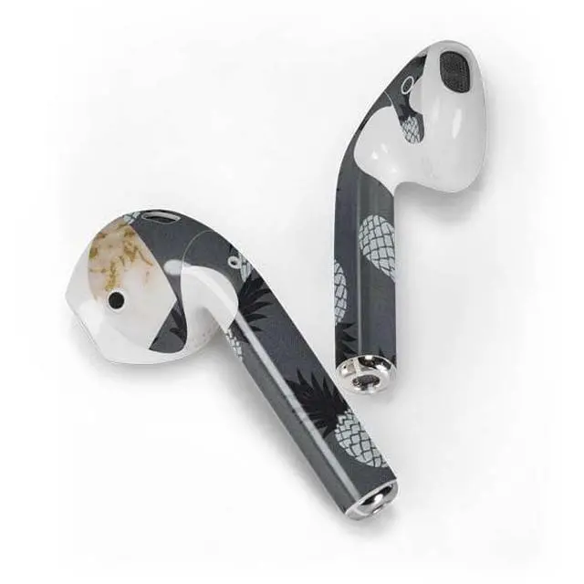 Alt view image 2 of 4 - Decal Audio Skin Compatible with Apple AirPods - Black and White Pineapples Design