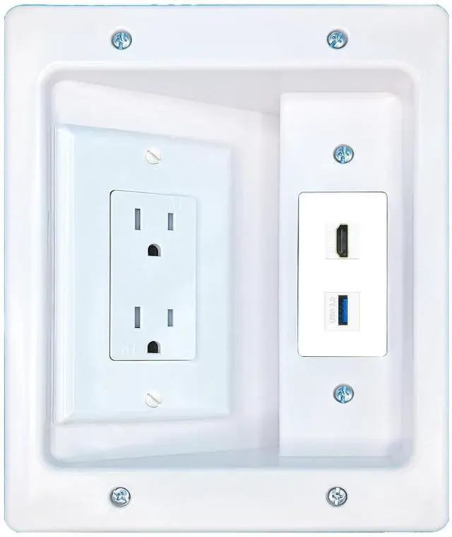 Main image of HDMI USB-3 Recessed Wall Plate Cable Concealer Management Kit with Power Outlet Hides Cords and Cables