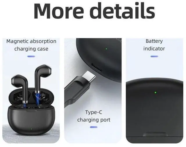 Alt view image 5 of 7 - for Samsung Galaxy A13 5G Wireless Earbuds Bluetooth 5.3 Headphones with Charging Case,Wireless Headphones with Noise Cancelling Mic,IPX4 Waterproof Earphones,Touch Control - Black