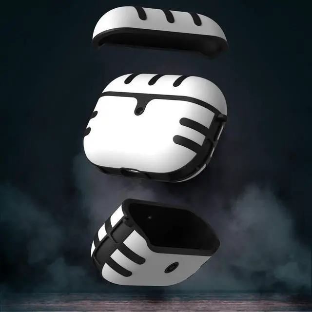 Alt view image 5 of 6 - Rugged Hybrid Case for Apple Airpods Pro - White/Black | with Carabiner Keychain Clip, Fits Airpods Pro 1st Gen via 2019 (A2084, A2083)