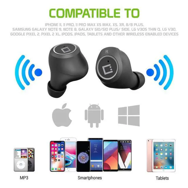 Alt view image 6 of 6 - Wireless V5 Bluetooth Earbuds Compatible with Garmin Rino 750 with Charging case for in Ear Headphones. (V5.0 Black)