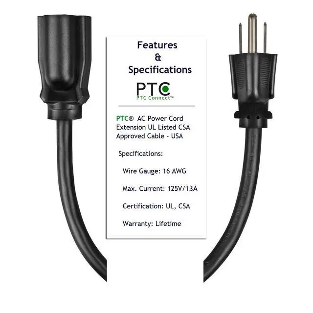 Alt view image 2 of 2 - 10ft Premium UL Listed CSA Approved Power Extension Cord - Extends your existing power cord or power surge strips for another 10 ft