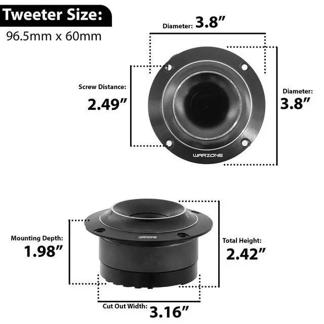 Alt view image 6 of 6 - WZ35TW 3.8-Inch Super Tweeter Speaker, 4 Ohm, 850W Max Power, 104dB Sensitivity, Pen Diaphragm, Aluminum Voice Coil for Pro Car Audio
