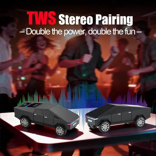 Alt view image 3 of 6 - Portable Car Model Bluetooth Speaker with HD Stereo Sound, TWS Dual Pairing, LED Display, Truck-Style Wireless Speaker for Home, Office, Gaming & Collectible Display (Black)