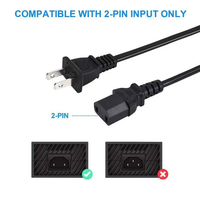 Alt view image 4 of 5 - 6.6ft/2m UL Listed 2-Prong AC Power Cord Cable Lead Replacement for Yamaha RX-A720 Natural Sound AV Receiver 2-Slot Non-Polarized 10A 125V 18AWG