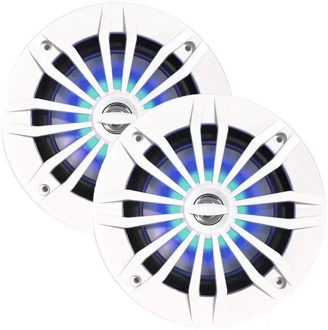 Main image of EnrockMarine 6.5-Inch 2-Way, 180-Watt Marine Loudspeaker Featuring Blue LED Light Flashing with Music (Pair, White)