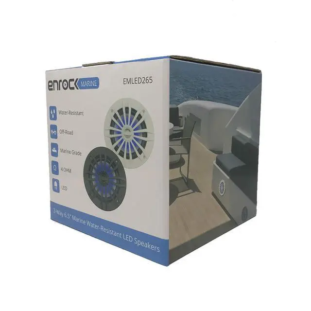 Alt view image 5 of 7 - EnrockMarine 6.5-Inch 2-Way, 180-Watt Marine Loudspeaker Featuring Blue LED Light Flashing with Music (Pair, White)