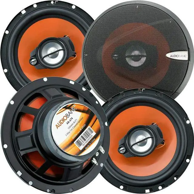 Main image of 2 Pair of 6.5" / 165 mm / 600 Watt Peak Power / 3-Way/Sensitivity: 88dB Rubber Coated Cloth Car Audio Stereo Coaxial Speakers with Grill - AB-674