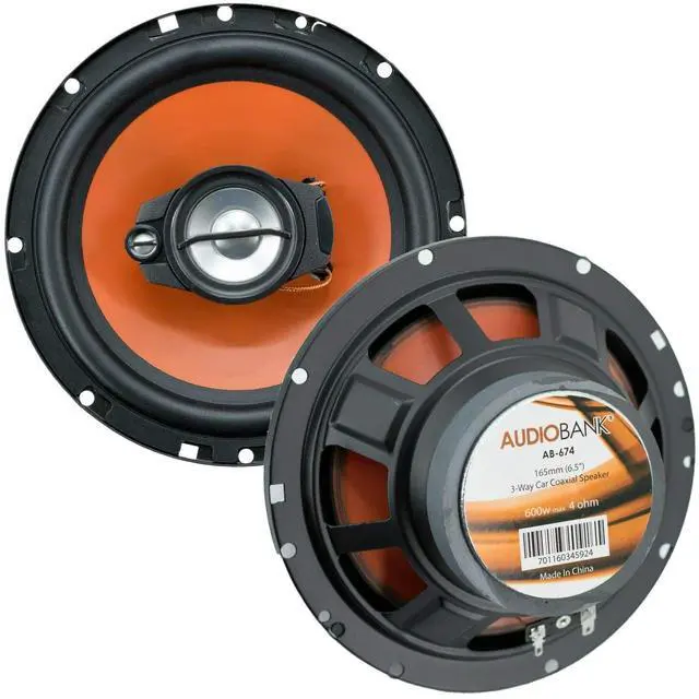 Alt view image 7 of 7 - 2 Pair of 6.5" / 165 mm / 600 Watt Peak Power / 3-Way/Sensitivity: 88dB Rubber Coated Cloth Car Audio Stereo Coaxial Speakers with Grill - AB-674