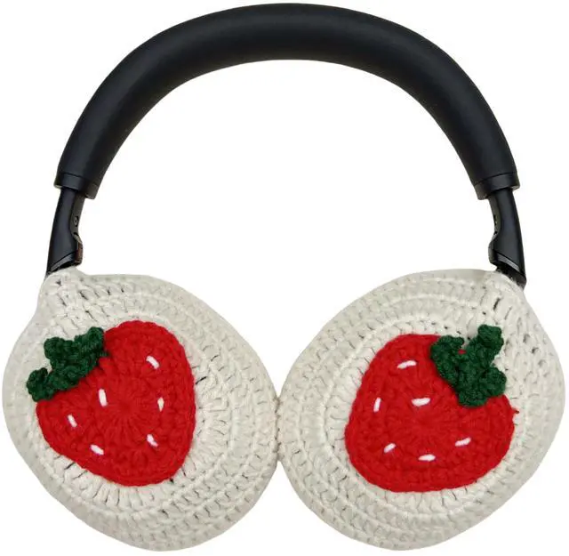 Main image of Handmade Crochet Cute White Strawberry Headphone Cover Compatible with Sony xm6, Protective Case for Music Lovers