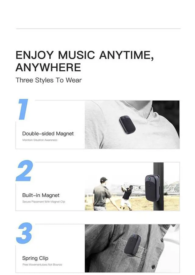Alt view image 2 of 7 - Portable Bluetooth Speaker Clip-On Compatible with Apple iPhone 11, 11 Pro, 11 Pro Max IPX5 Stereo & Mic Setup/Magnet Mount/ 18 Hours+ Indoor/Home/Party/Outdoor/Beach/Travel