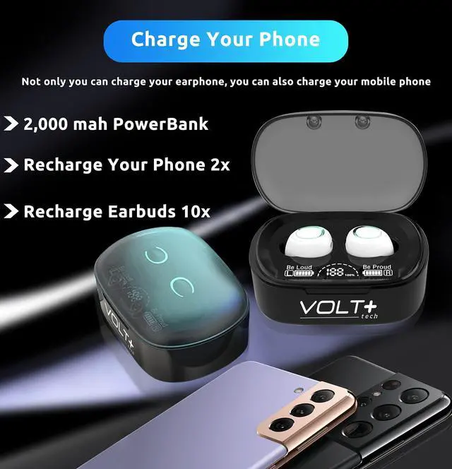 Alt view image 5 of 7 - Wireless PRO Bluetooth 5.3 Earbuds Compatible with Samsung Galaxy A35 + 36 Hour Playback Use, Wireless IPX4 Waterproof/Sweatproof/Noise Reduction with Quad Mic