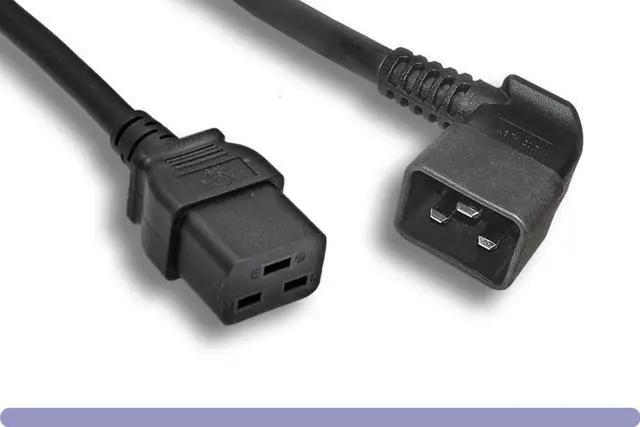 Main image of Heavy Duty 12 AWG Black Color C19 / Right Angled C20 Universal Jumper Power Cord (Black (3ft) 1 Meter)