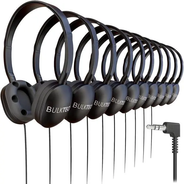 Main image of 30 Pack Bulk Wired On-Ear Rubber Headphones with 3.5mm Connector, Black