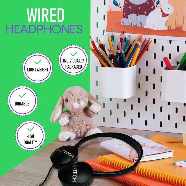Alt view image 3 of 7 - 30 Pack Bulk Wired On-Ear Rubber Headphones with 3.5mm Connector, Black