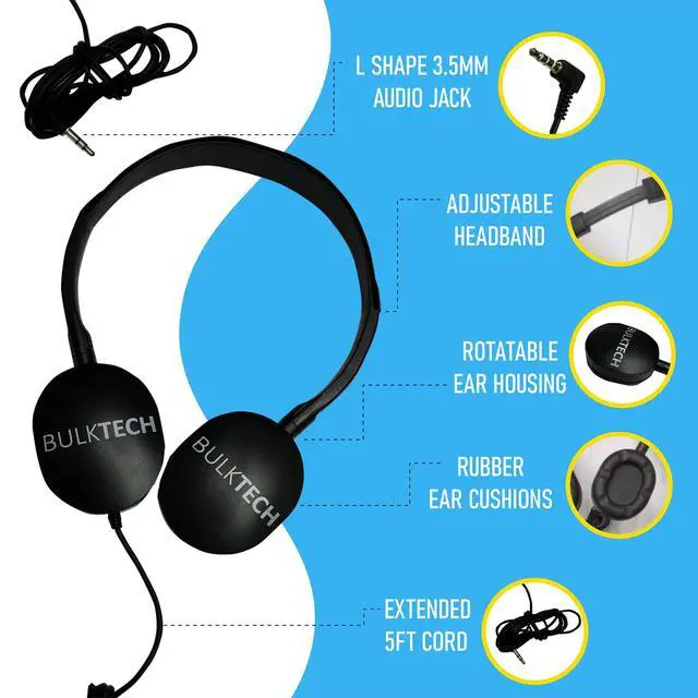 Alt view image 5 of 7 - 30 Pack Bulk Wired On-Ear Rubber Headphones with 3.5mm Connector, Black