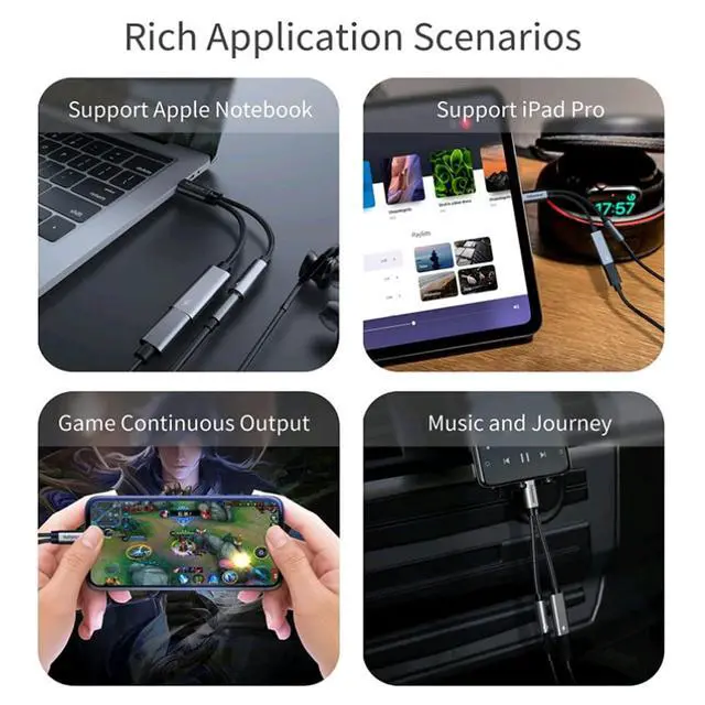 Alt view image 3 of 7 - 2-in-1 USB C to 3.5mm Audio Jack Adapter and Charging Dongle Cable, Compatible with Samsung Note 20 Note 10 S22 S20 FE S21 Google Pixel 5 iPad Mini 2021 Pro and More (Gray)