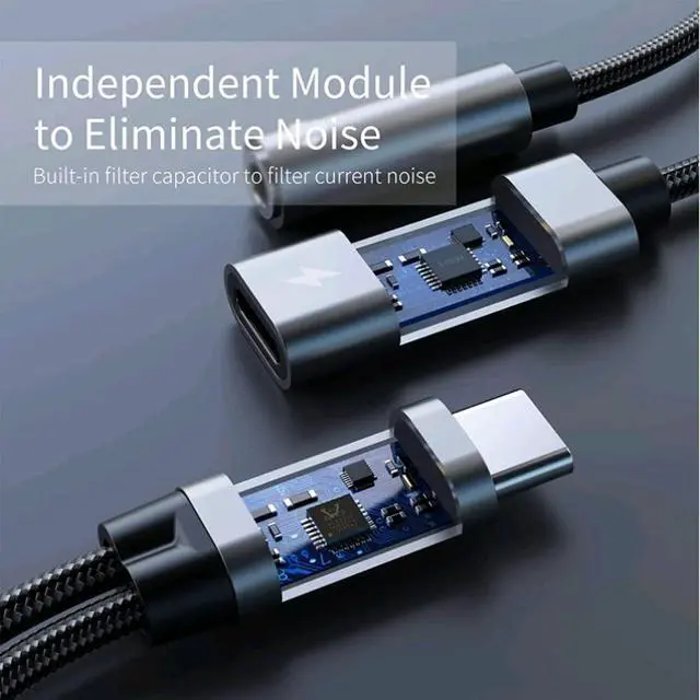 Alt view image 5 of 7 - 2-in-1 USB C to 3.5mm Audio Jack Adapter and Charging Dongle Cable, Compatible with Samsung Note 20 Note 10 S22 S20 FE S21 Google Pixel 5 iPad Mini 2021 Pro and More (Gray)