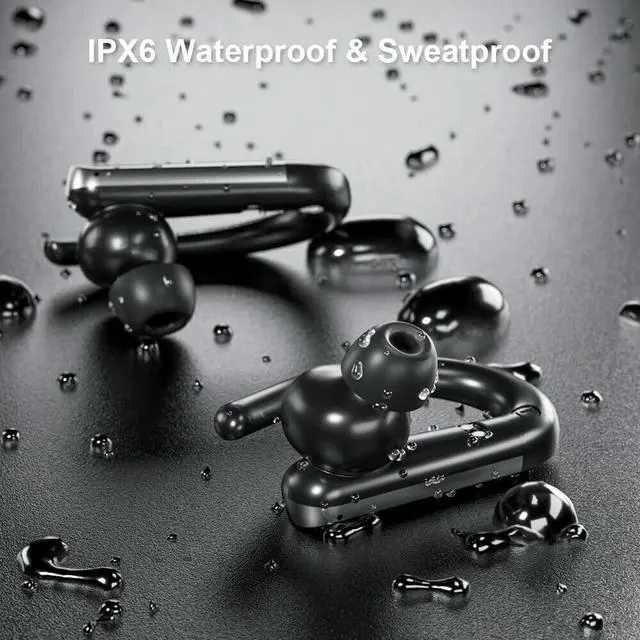 Alt view image 4 of 6 - Earbuds for iPhone 15 Pro - Bluetooth Headphones with Earhooks Waterproof IPX6 Sports Workout Earbuds with LED Display for Gym Running Exercise Fitness with Mic - Black