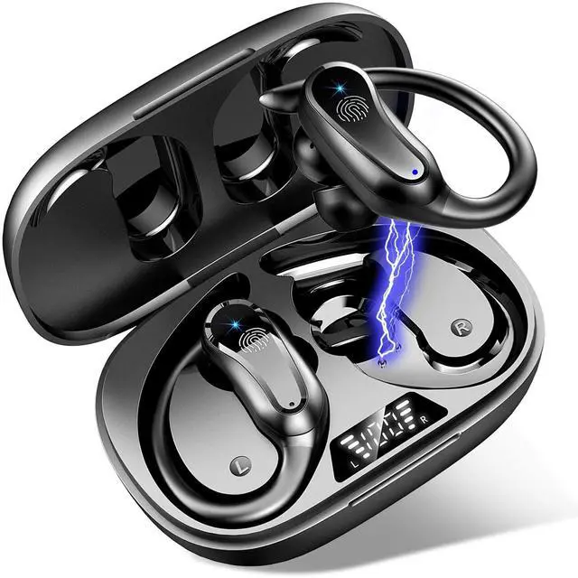 Main image of for iPhone 14 Pro Max Bluetooth 5.1 Headphones with Dual LED Digital Display 42Hrs Playtime, IP7 Waterproof Running Headphones with Earhooks & Mic