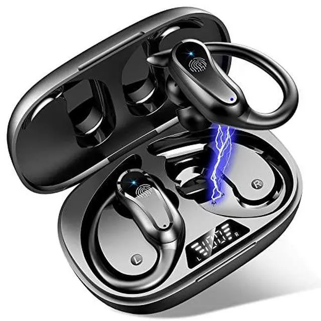 Alt view image 7 of 7 - for iPhone 14 Pro Max Bluetooth 5.1 Headphones with Dual LED Digital Display 42Hrs Playtime, IP7 Waterproof Running Headphones with Earhooks & Mic