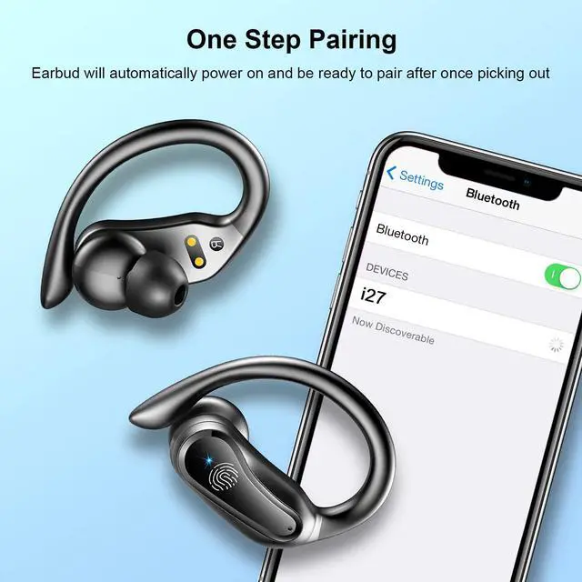 Alt view image 6 of 7 - for iPhone 14 Pro Max Bluetooth 5.1 Headphones with Dual LED Digital Display 42Hrs Playtime, IP7 Waterproof Running Headphones with Earhooks & Mic