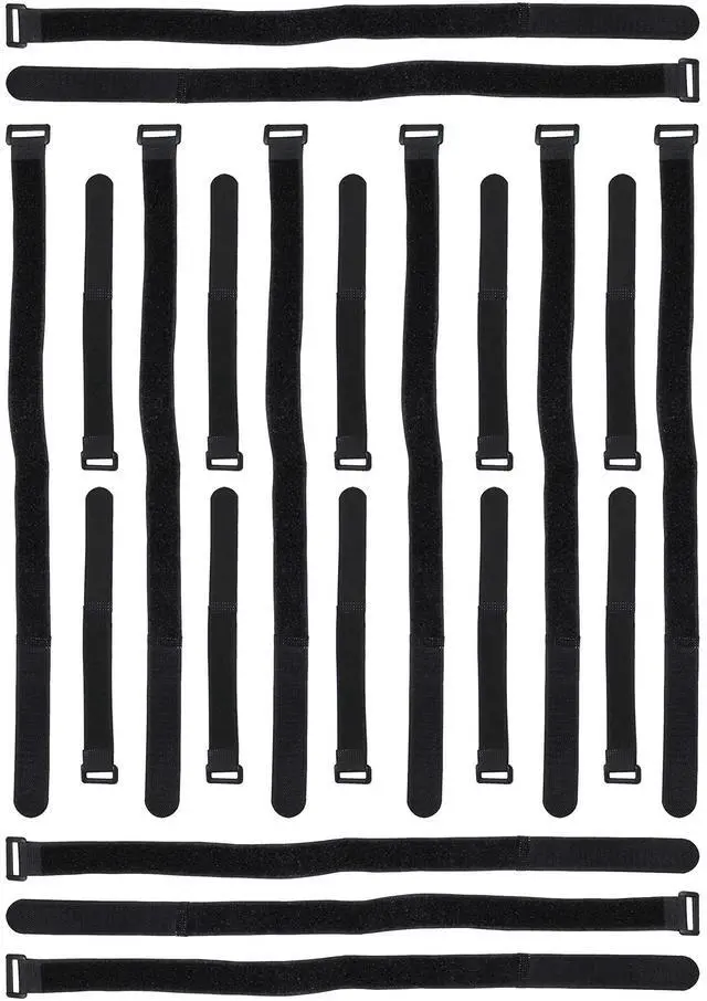 Main image of Self Adhesive Hook and Loop Cable Straps, Bundle of 20in by 1in and 8in by 3/4in, Reusable Ties for Wires, Cords, Cables, Black, by ((10) 20in + (10) 8in)