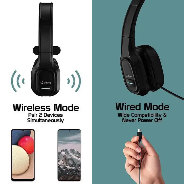 Alt view image 2 of 7 - PRO Wireless Headset Compatible with CAT S62 with Boom Dual V5.3 Bluetooth Plus 3.5mm 1/8 Backup Cable Car Truck Driver (Black)