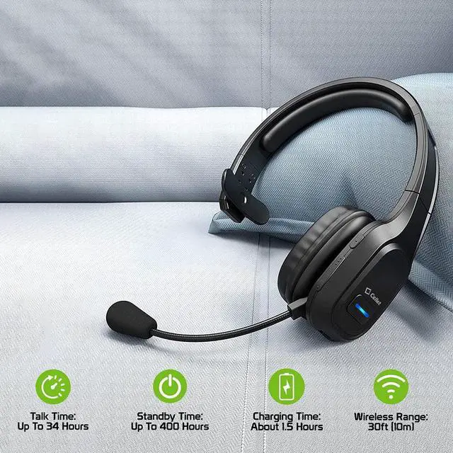 Alt view image 4 of 7 - PRO Wireless Headset Compatible with CAT S62 with Boom Dual V5.3 Bluetooth Plus 3.5mm 1/8 Backup Cable Car Truck Driver (Black)