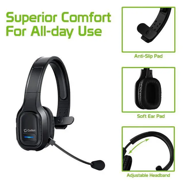 Alt view image 5 of 7 - PRO Wireless Headset Compatible with CAT S62 with Boom Dual V5.3 Bluetooth Plus 3.5mm 1/8 Backup Cable Car Truck Driver (Black)