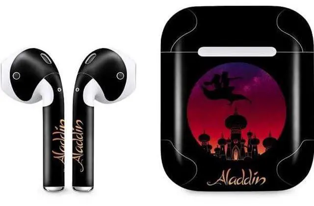 Main image of Decal Audio Skin Compatible with Apple AirPods - Officially Licensed Disney Aladdin A Whole New World Art Design