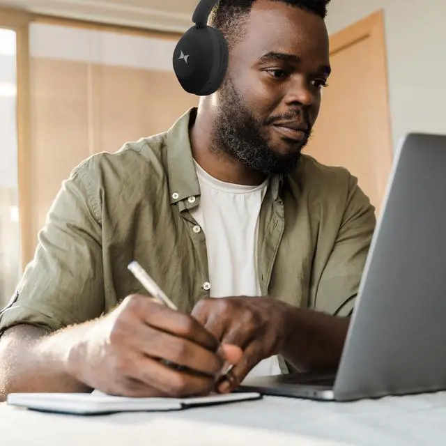 Alt view image 3 of 7 - Wireless Bluetooth Headphones with Microphone, Over The Ear Headphones, Aux Line, ON/Off, Phone Call, Volume Control, & Pause Buttons, 33 Foot Bluetooth Range (Black)