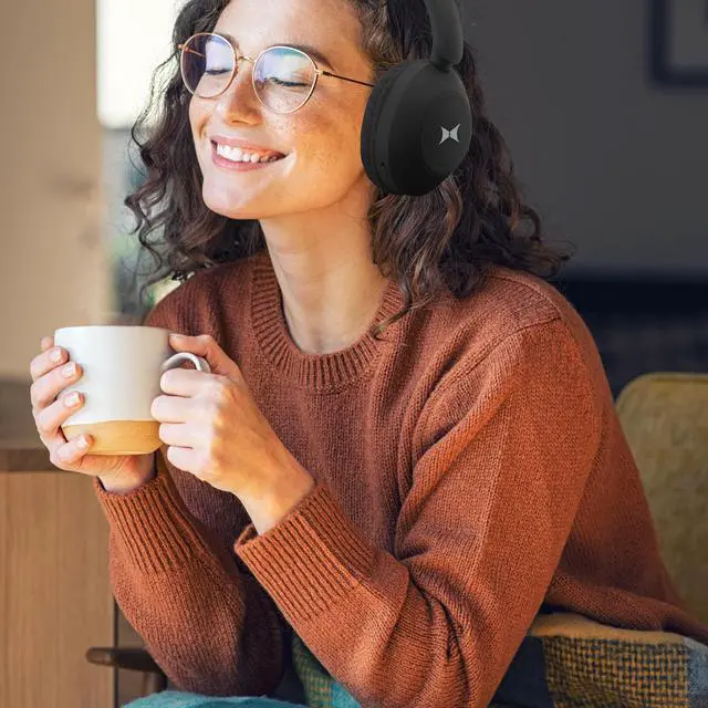 Alt view image 4 of 7 - Wireless Bluetooth Headphones with Microphone, Over The Ear Headphones, Aux Line, ON/Off, Phone Call, Volume Control, & Pause Buttons, 33 Foot Bluetooth Range (Black)