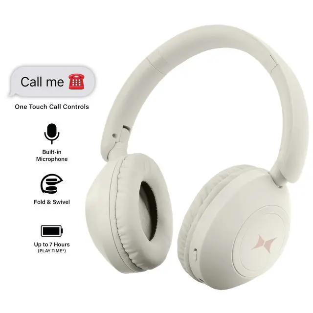 Alt view image 2 of 7 - Wireless Bluetooth Headphones with Microphone, Over The Ear Headphones, Aux Line, ON/Off, Phone Call, Volume Control, & Pause Buttons, 33 Foot Bluetooth Range (Cream)