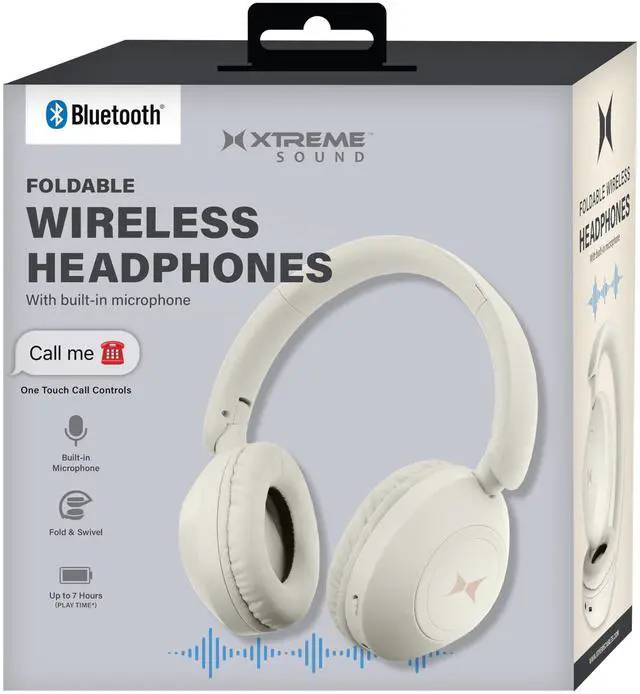 Main image of Wireless Bluetooth Headphones with Microphone, Over The Ear Headphones, Aux Line, ON/Off, Phone Call, Volume Control, & Pause Buttons, 33 Foot Bluetooth Range (Cream)
