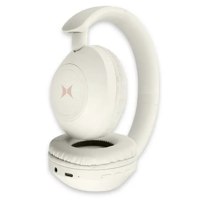 Alt view image 6 of 7 - Wireless Bluetooth Headphones with Microphone, Over The Ear Headphones, Aux Line, ON/Off, Phone Call, Volume Control, & Pause Buttons, 33 Foot Bluetooth Range (Cream)