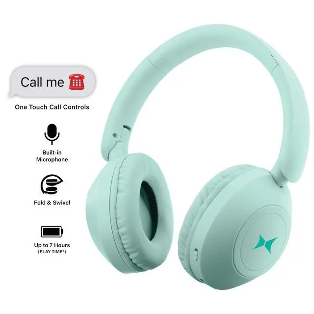 Alt view image 2 of 7 - Wireless Bluetooth Headphones with Microphone, Over The Ear Headphones, Aux Line, ON/Off, Phone Call, Volume Control, & Pause Buttons, 33 Foot Bluetooth Range (Green)